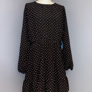 Draper James Black Long-Sleeve Polka Dot Midi Dress